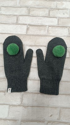 Knitas wool green teenagers mittens gloves with pompom