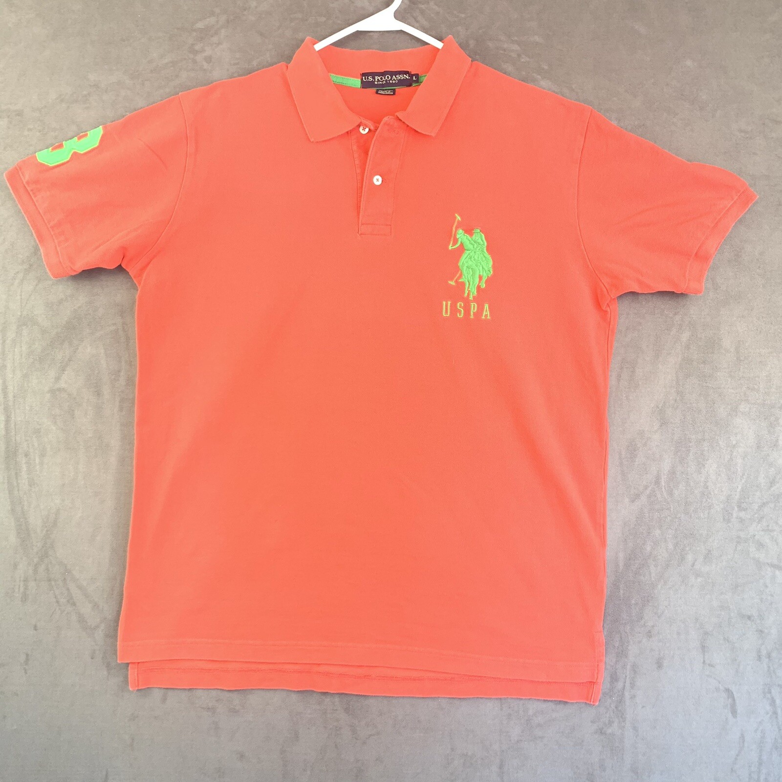US Polo Assn Shirt Mens L Short Sleeve Big Pony Pullover Knit Distressed Red