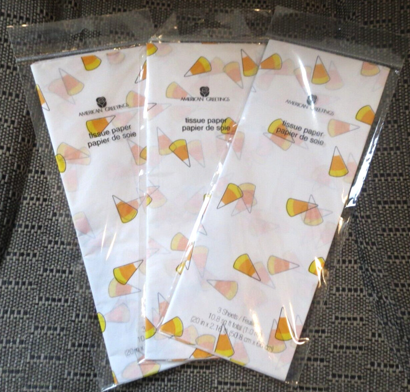 3 VINTAGE  PACKAGES HALLOWEEN AMERICAN GREETING CANDY CORN TISSUE PAPER