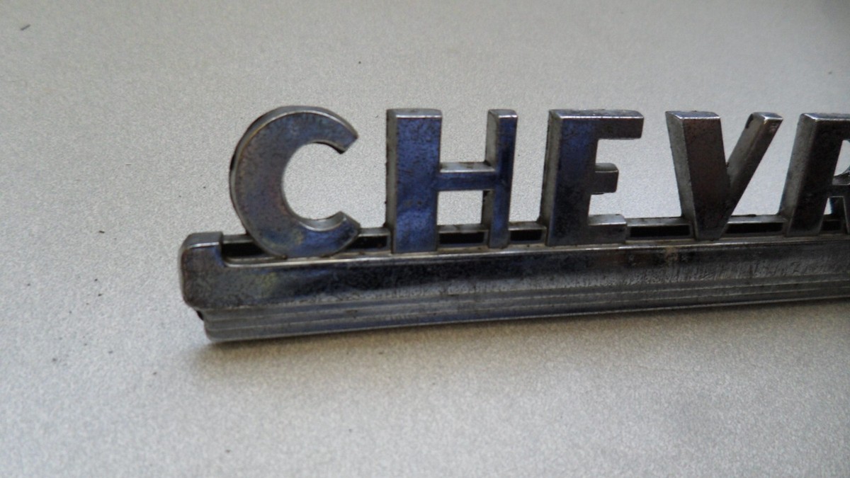 47-53 Chevy Truck Hood Emblem Script Chevrolet OE Used Hot