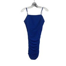 Crystal Doll Mini Bodycon Dress Ruched Square Neck Spaghetti Straps Blue Size 9