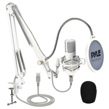 Pyle Professional USB Podcast Microphone Kit- Portable and Stable Design (White)