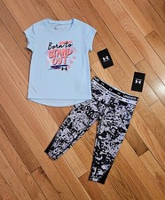 NEW Under Armour Little Girl Tee  Capri Legging Set, Blue/Black sz 4 