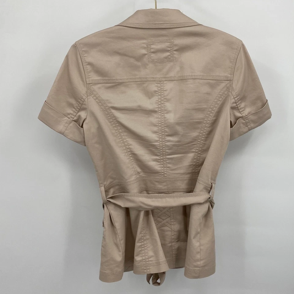 White House Black Market Womens 8 Blazer Jacket Tan Beige Short Sleeve Belted - Image 2 of 4