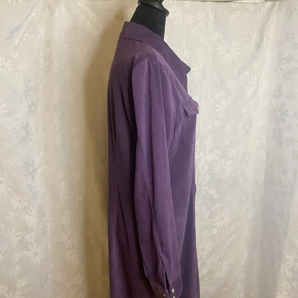 Maxi Camisa Vestido Denim & Co Para Mujer Púrpura Manga Larga Perla Botón Occidental Talla S Foto 4 de 4