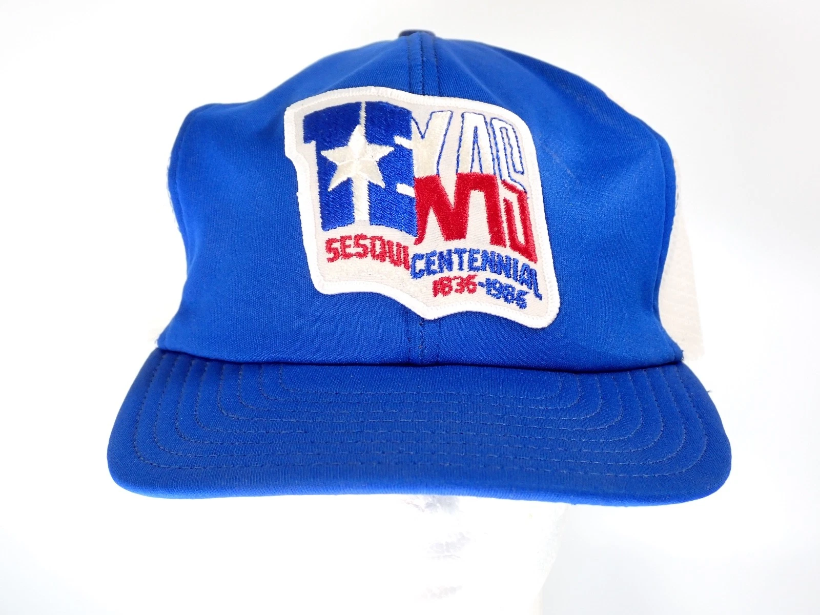 Vintage 1986 Texas Sesquicentennial Trucker Hat Blue Mesh Snapback Cap USA