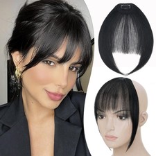 Clip in on Fringe Neat Bangs Thin As Human Hair Extensions Wispy Hairpiece US