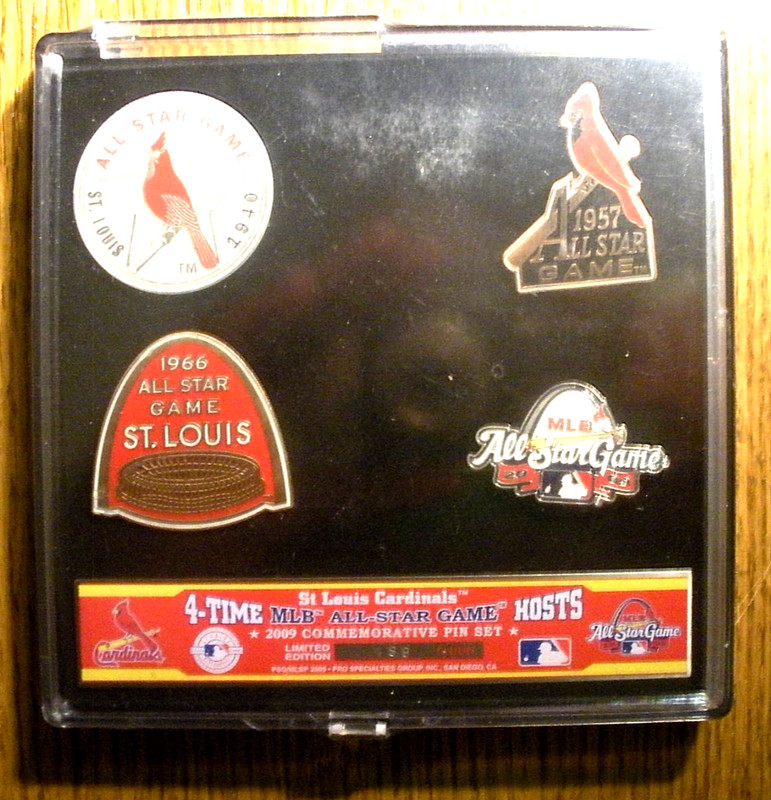 2009 St. Louis Cardinals All Star Game 4 Pin Set Collectible. "Sealed Case" (R)