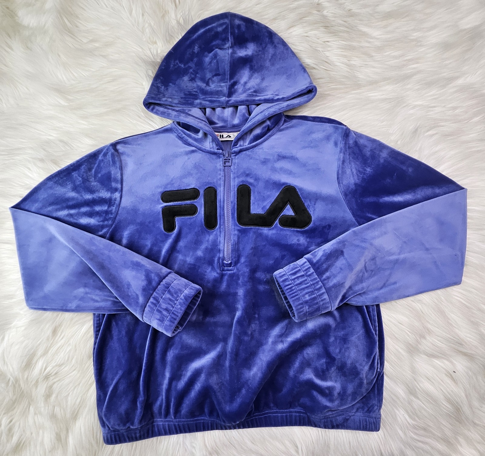 FILA Giacca donna velluto blu pervinca pista felpa con cappuccio quarto zip TG(M)