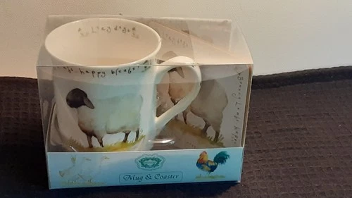 Kent Pottery Snoozing Sheep, Bouncing Lambs Mug And Coaster Set 