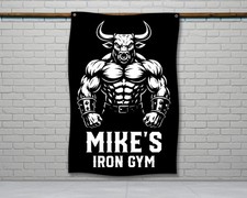 Gym Flag Motivational Home Gym Decor Weightlifting Wall Tapestry Bull