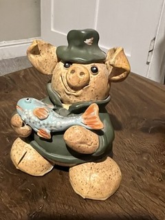 Pigmania England Hand Made Ceramic Pig Fisherman