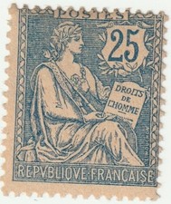 ♣ France Mouchon N° 127 Neuf * 25c Bleu Tres Beau Timbre
