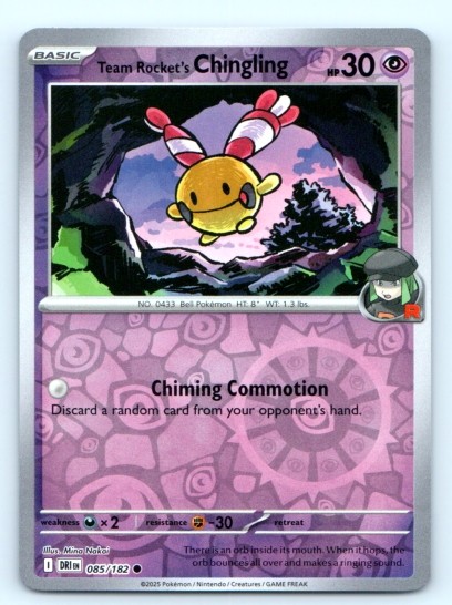 Pokémon TCG ~ Team Rocket's Chingling 085/182 ~ Reverse Holo English Near Mint