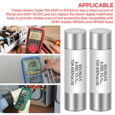 (5PCS) HV610 10A 600V AC/DC Ceramic Fuse 6.35X32Mm for Digital Multimeters, F...