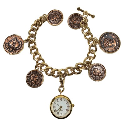 Ashley Classics by Espisito Faux Coin Charm Bracelet w/ Watch   AS IS