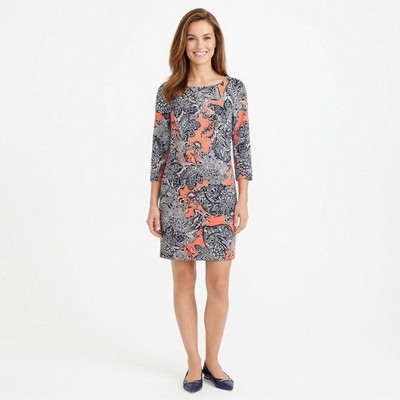 The Limited Womens Paisley Floral Shift Dress 3/4 Sleeve Coral Navy Blue XS
