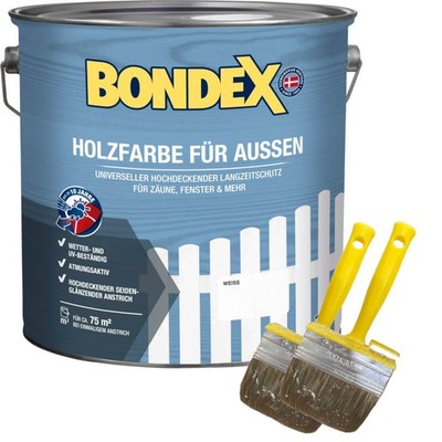 BONDEX Holzfarbe für Außen Aktionsgebinde + 2 EXTRA Pinsel, 7,5 l, Wetterschutz