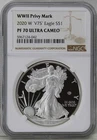2020 W End of WWII V75 Privy Mark American Silver Eagle NGC PF70 UC Brown Label