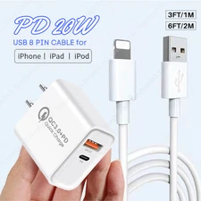 Fast Charger 20W Wall Adapter USB A To L Cable For iPhone 14 13 12 11 Pro Max XS