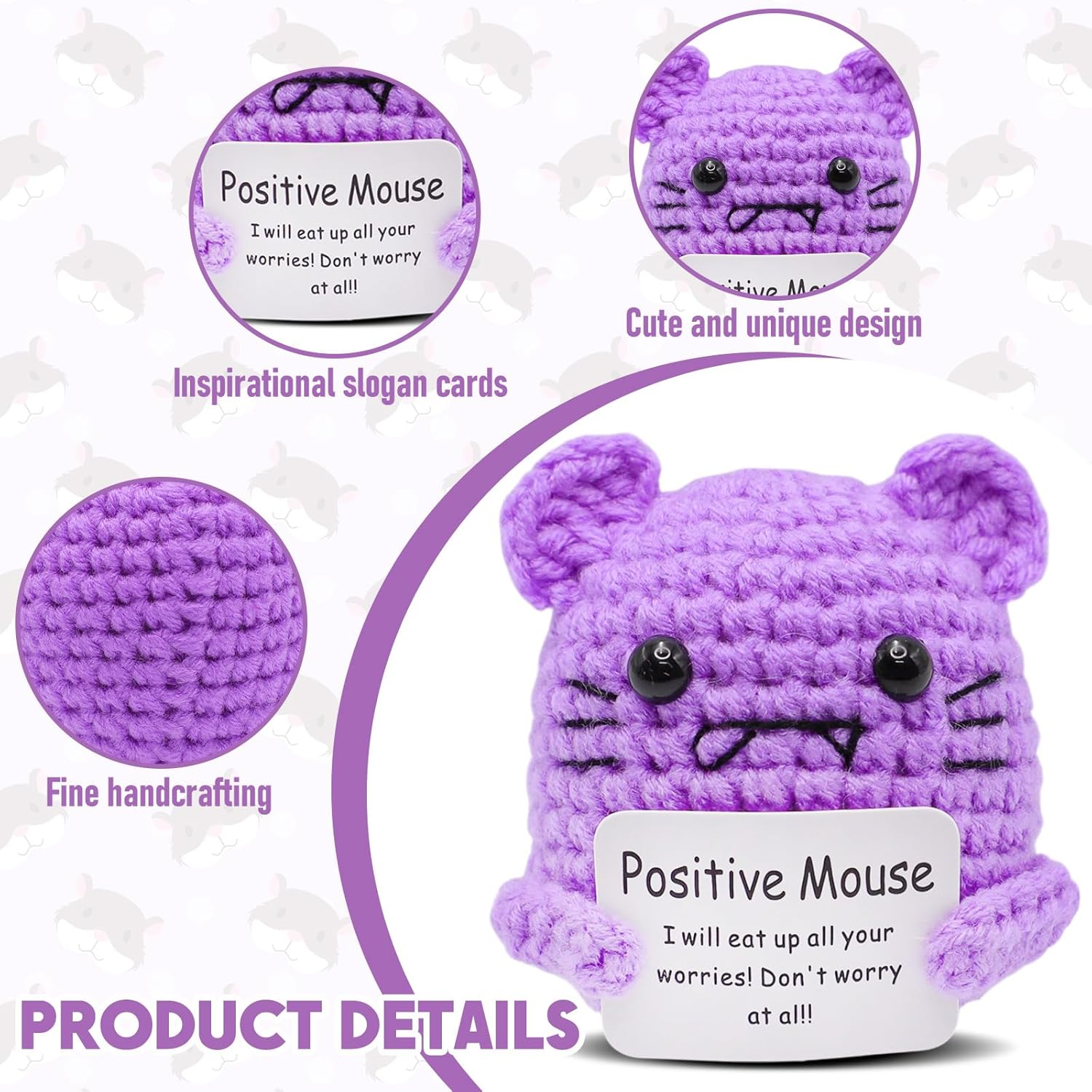 Positive Crochet Mouse - Handmade Emotional Support Encouragement ...