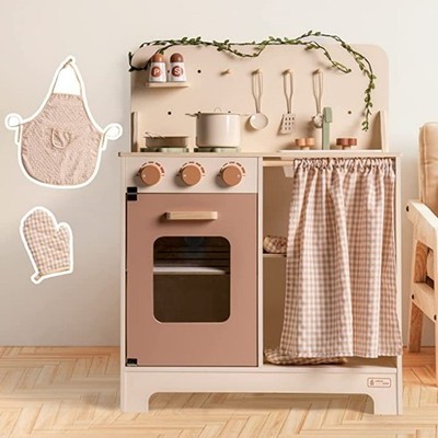 Robud Kids Play Kitchen Set - Rustic Wooden Kitchen Sets Pretend Play Kitchen