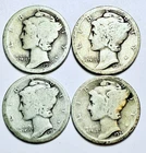 4 Mercury Dimes  ~ Early Dates 1916, 1917D(2), 1925 ~ Good Condition 90% Silver
