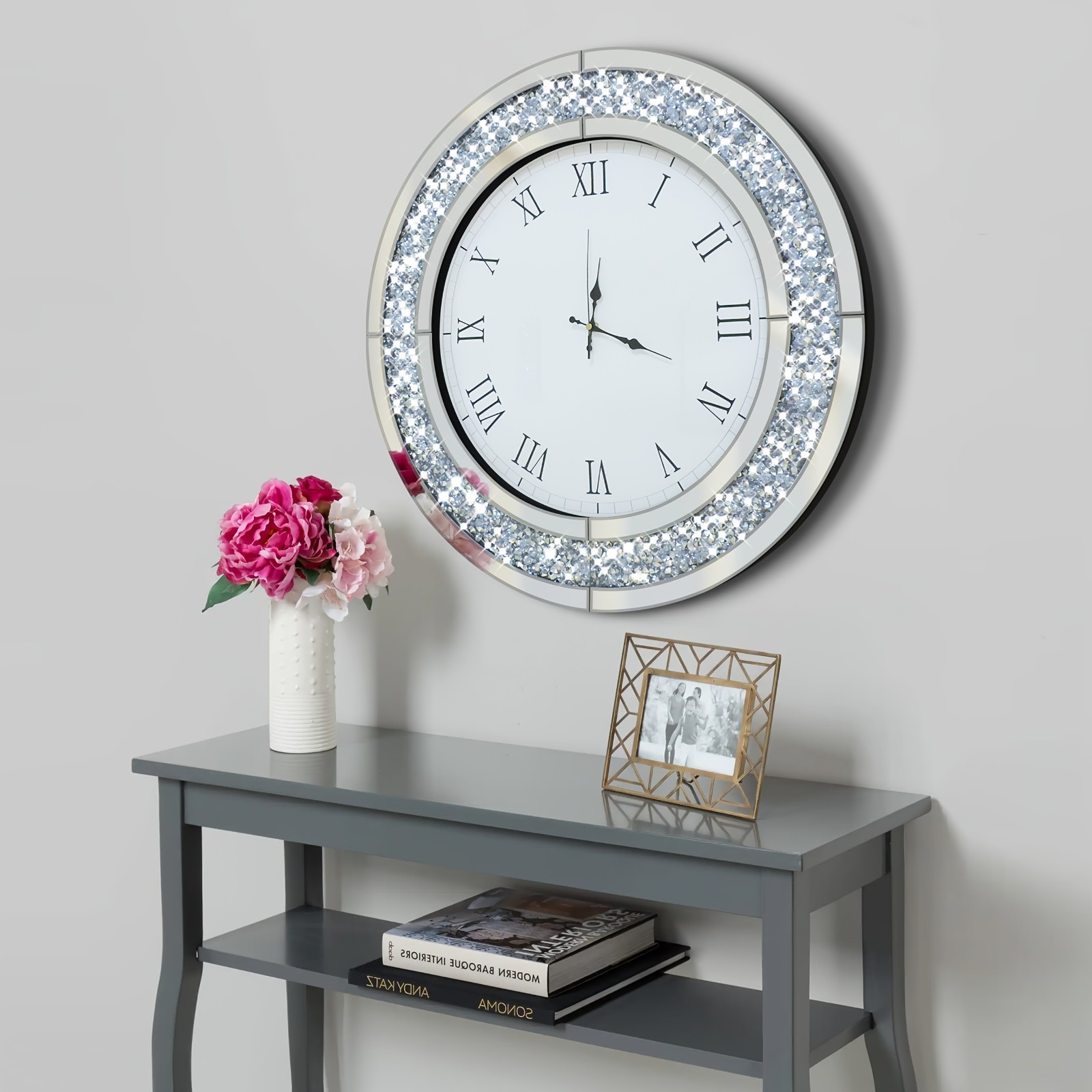 24"Modern Large Mirror Battery-Operated Clock for Living Room,Bedroom