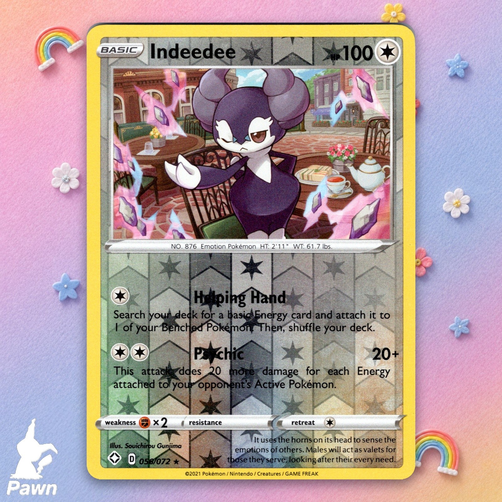 Indeedee Reverse Holo Holo Rare Shining Fates 56/72 Pokemon TCG Card Near Mint