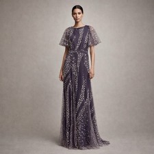Rare Mac Duggal Size 2 Purple Floral Sequin Beaded Maxi Formal Gown Dress NWT
