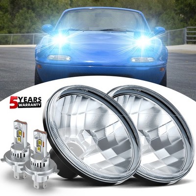 For 1990-1997 Mazda Miata Pair 7'' inch Round LED Headlights Hi-Lo Beam