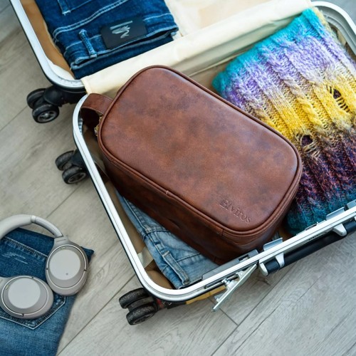Kulturbeutel Leder Kosmetiktasche Herren Kulturtasche Badetasche Schminktasche - Bild 13 von 19