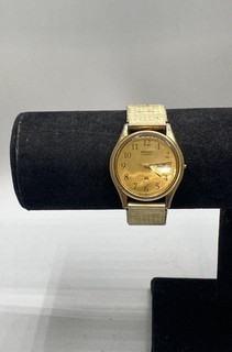 Vintage Seiko 5H23 7879 Gold Tone Quartz Watch Day Date Expansion Band 34mm