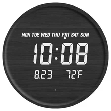 Smart Digital Wall Clock Large Display with Temperature 12/24H Time Wooden Cl...