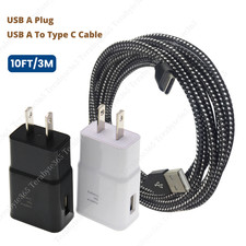 Adaptive Fast Charger Plug Braided USB C Charging Cable 10Ft For Samsung Android