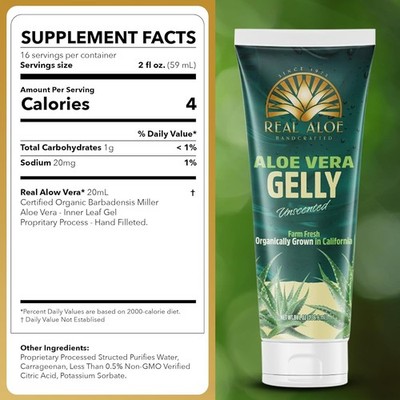 Real Aloe Aloe Vera Gelly (8 fl oz) | Organic Inner Leaf Aloe for Face, Skin & H