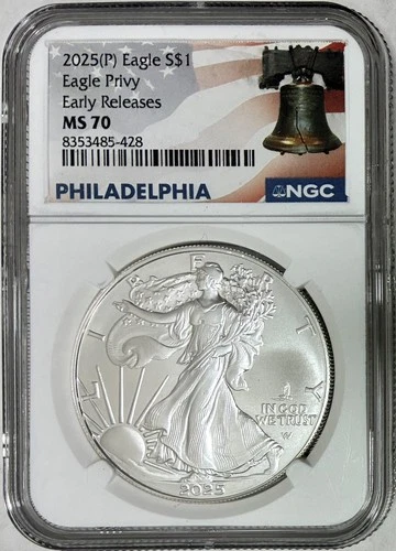 2025 American Silver Eagle w/ Eagle Privy Mark, NGC MS-70 Early Releases