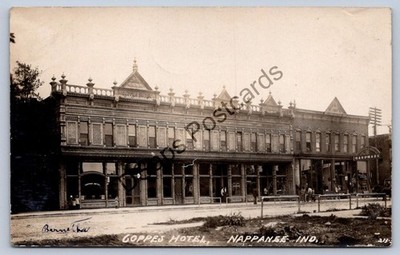 K54/ Nappanee Indiana RPPC Postcard c1910 Goppes Hotel Building Stores 491