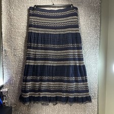 Chico  s Crochet Gauze Maxi Skirt Size 4, 20 Navy Tan Witchy Goth Festival Preppy