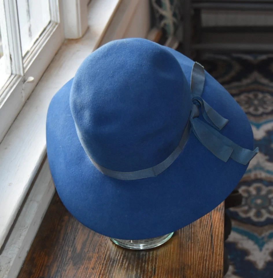 Sombrero de ala ancha flojo fieltro lana Ritz vintage vendido por Kiplings azul talla M o 7 Foto 3 de 4