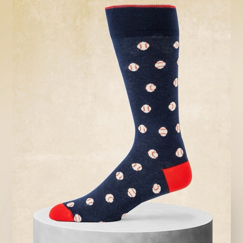 LORENZO UOMO MENS ITALIAN COTTON BASEBALL PRINT SOCKS NAVY OS NWT