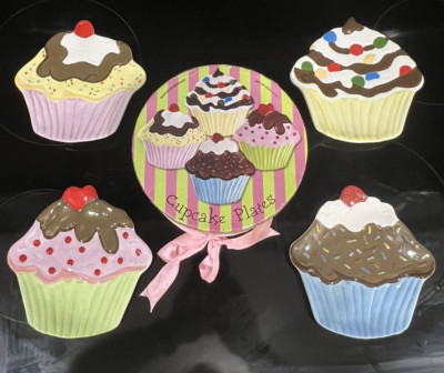 4 Boston Warehouse Trading Corp Ceramic Cupcake Shaped Plate 6.5'' Original Box