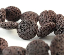 15-16MM COFFEE VOLCANIC BASALTIC LAVA GEMSTONE FLAT ROUND BUTTON BEADS 16inch