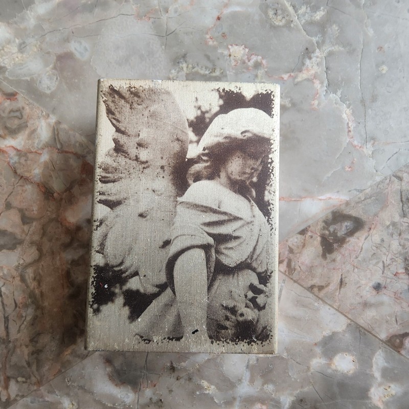 Etched Angel Matchbox Safe In the Silence You Will Hear the Angels 2.25"L 1.5"W