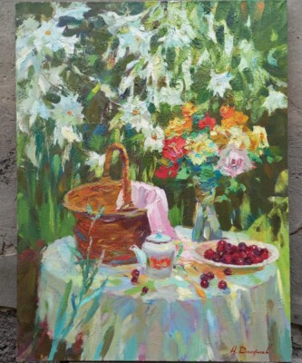 Oil painting Summer bouquet Still life Ukrainian painter Canvas Framed original