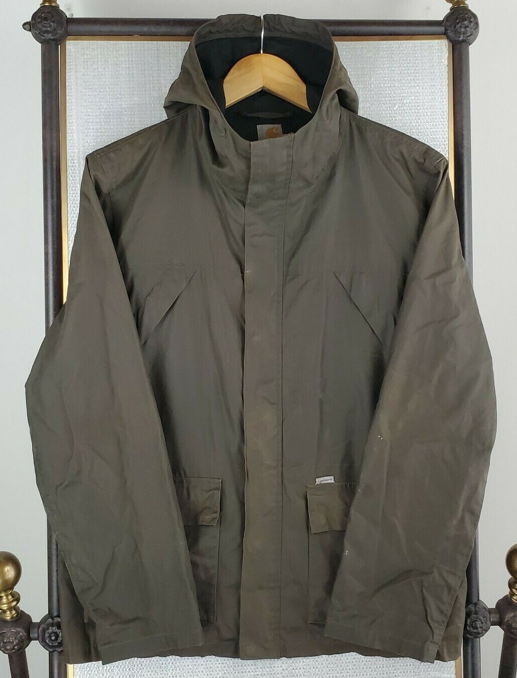 RARE CARHARTT  Womens Size Large Waxed Cotton Brown Hooded Field Jacket Coat image 3