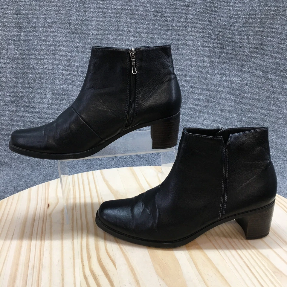 Sporto Boots Womens 8.5 Ankle Bootie Black Leather Side Zip Casual Block Heels - Image 2 of 4