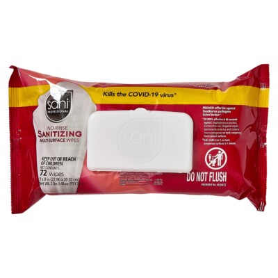 SANI PROFESSIONAL NO-RINSE SANITIZING MULTI-SURFACE WIPES PACKS X 72 COUNTS