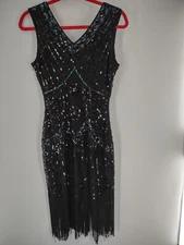 Babeyond Dress Beaded Sequence Fringe Black XS 063