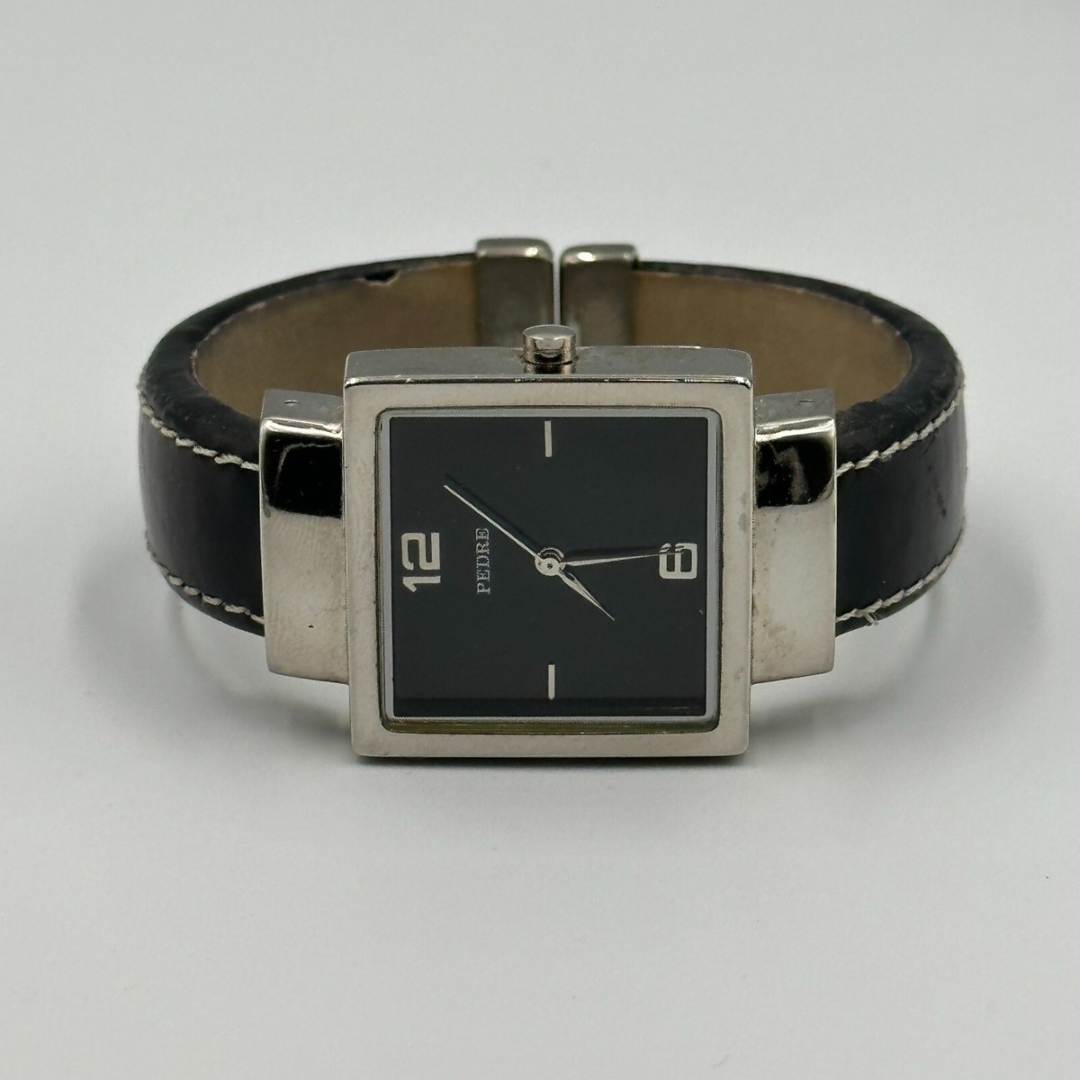 Pedre Watch Women Silver Tone Black Square Dial 27MM Cuff  display picture 2